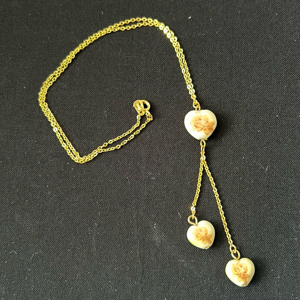 Vintage Rose & Hearts Dangle Necklace